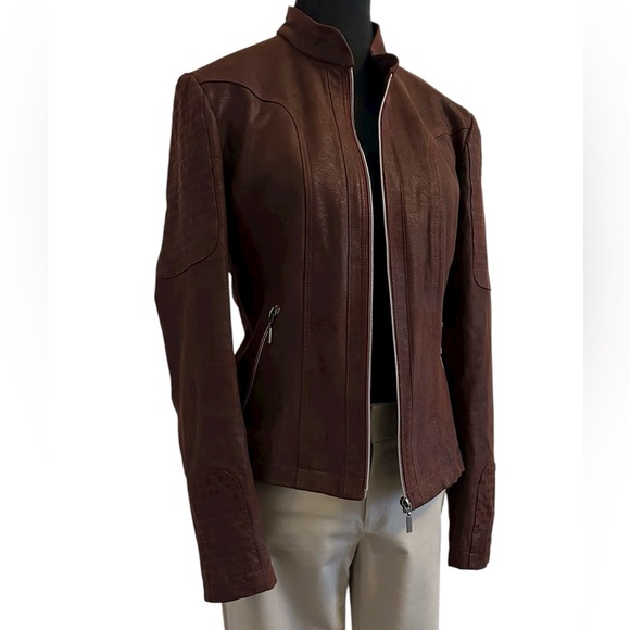 Olsen Europe faux suede jacket size 8 bordeaux colour - Picture 3 of 15